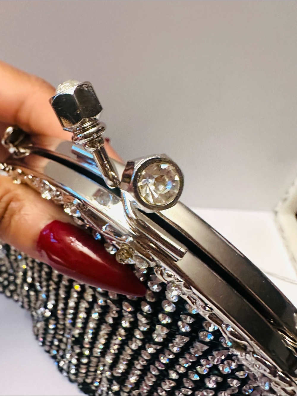 NWT Hollywood Glamor Black/Silver & Rhinestone Skirted Frame Clutch/Purse/Handba - Picture 8 of 13